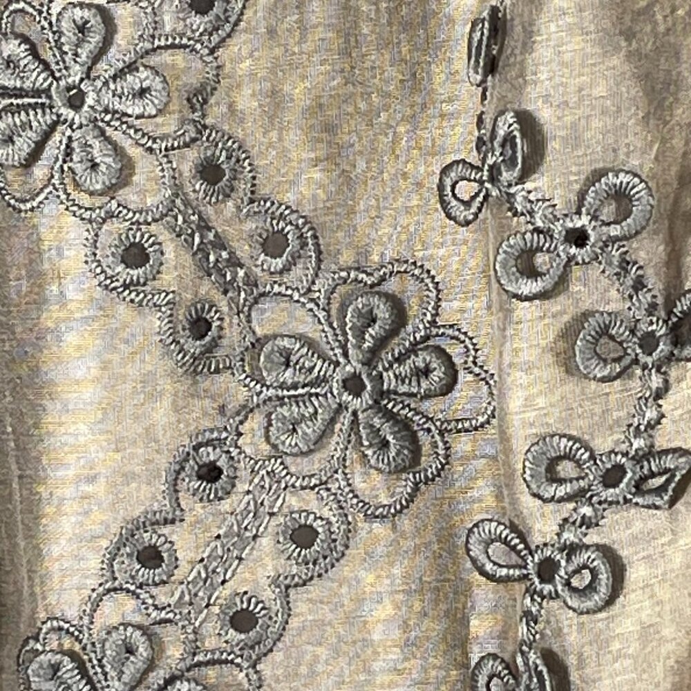 POL Mixed Media Mesh Pearl Embellished Lace Button Down Top M Boho - Picture 11 of 14
